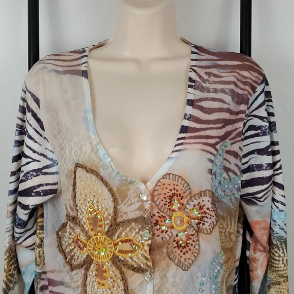 Etoile du Monde Sequins Beads cardigan sweater buttons up size 4 multicolor New - Picture 2 of 9